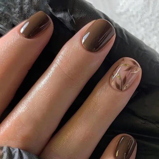 Nude with Fall Leaves and Glitters Nail Art Professional Press On Fake Nails