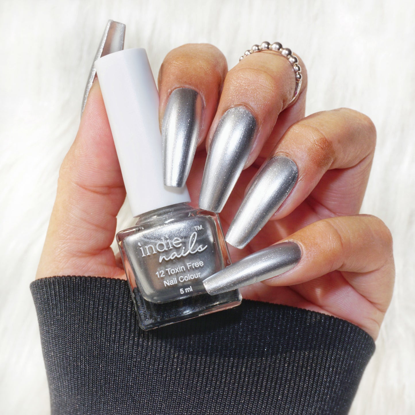 Indie Nails Silver Sonic – High-Shine Silver Nail Polish for Indian Skin Tones