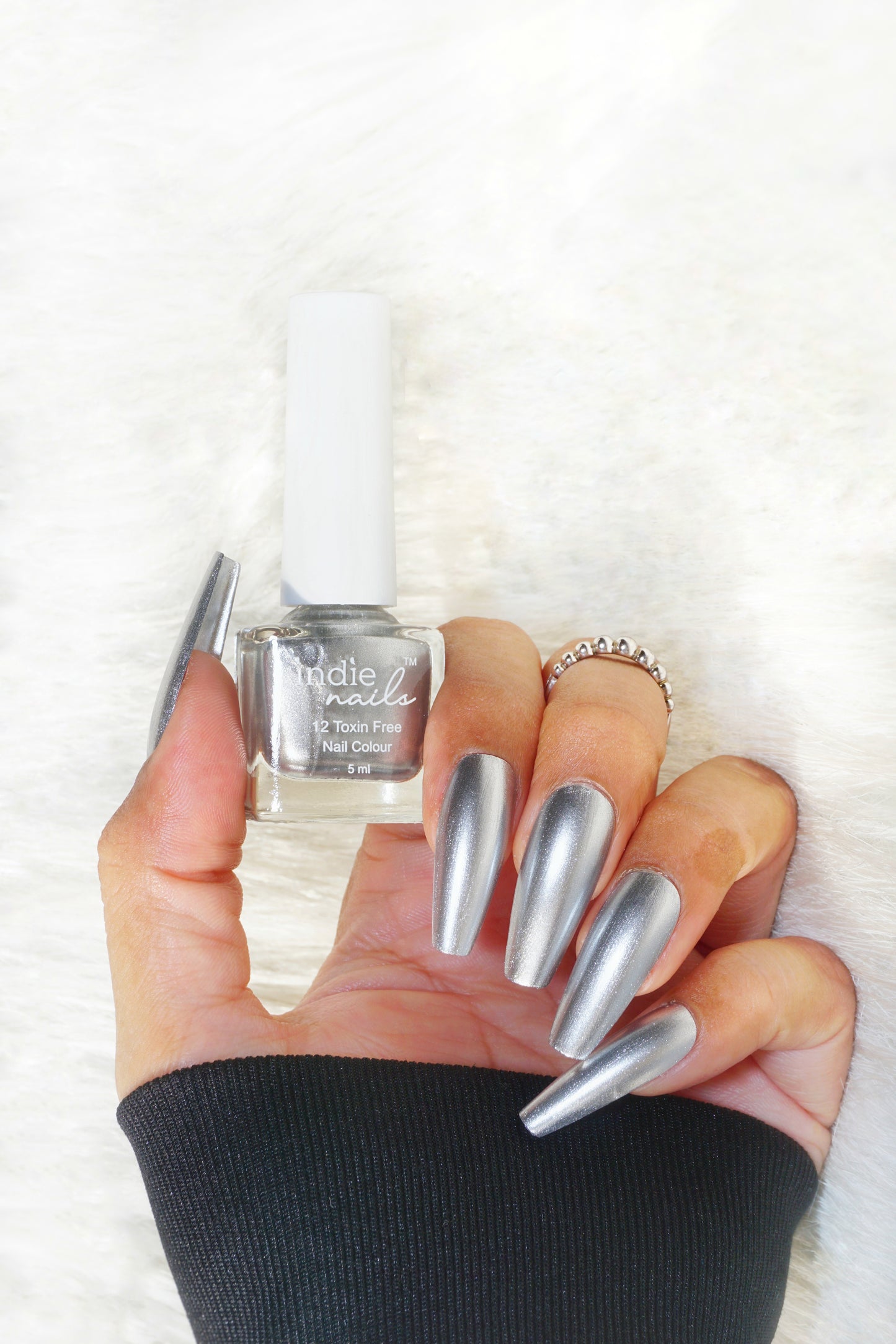 Indie Nails Silver Sonic – High-Shine Silver Nail Polish for Indian Skin Tones
