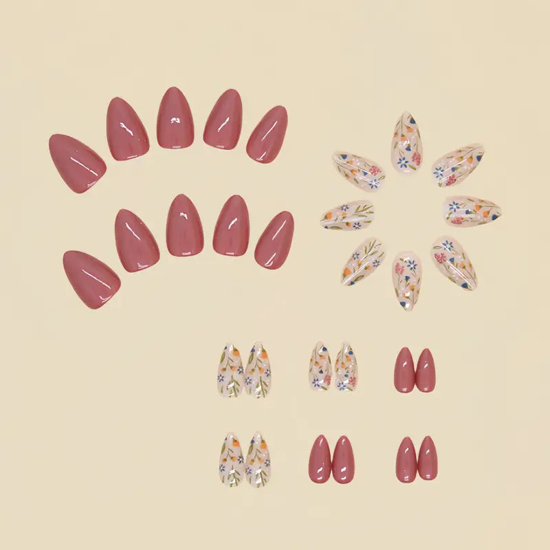 Nude with 3D Flowers Nail Art Professional Press On Fake Nails