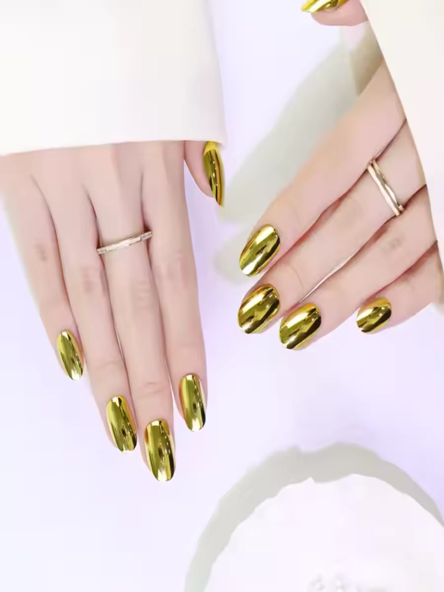 Metallic gold press-on nails with chrome finish, Reusable gold nails for party or bridal wear