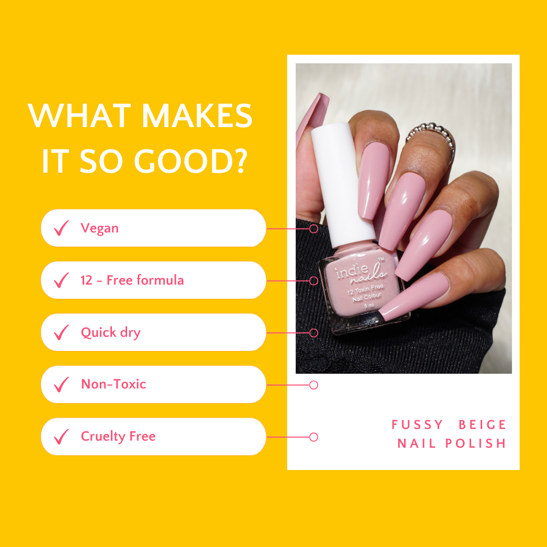 Indie Nails Fussy Beige – Glossy Nude Vegan Nail Polish for Indian Skin