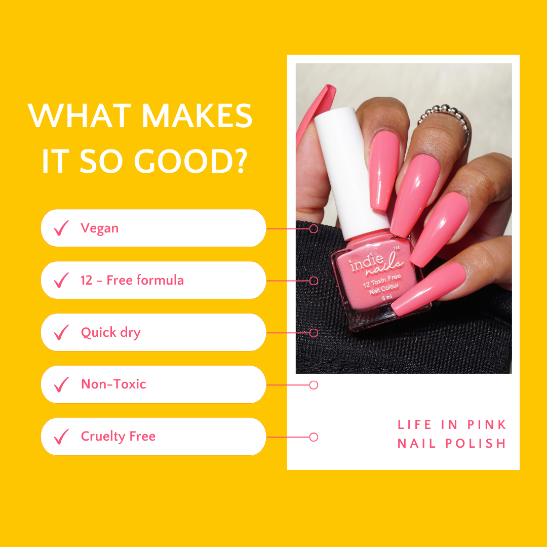 Life in Pink Vegan Nail Polish – Barbie Pink Glossy Finish | Indie Nails India