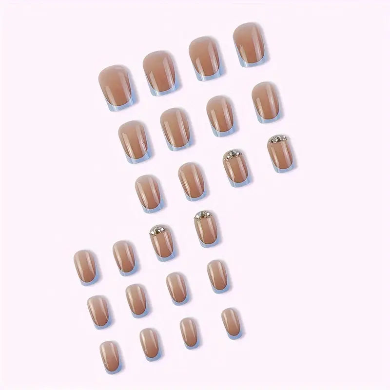 French with stones Nail Art Reusable Press On Fake Nails