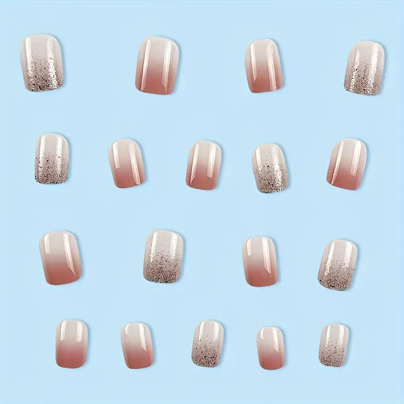 Ombre with Falling Glitters Nail Art Reusable Press On Fake Nails