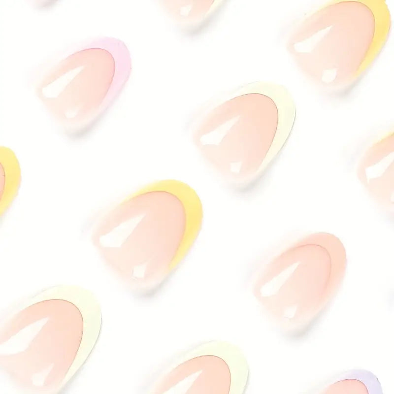 Colorful French with Nude Base Nail Art Professional Press On Fake Nails