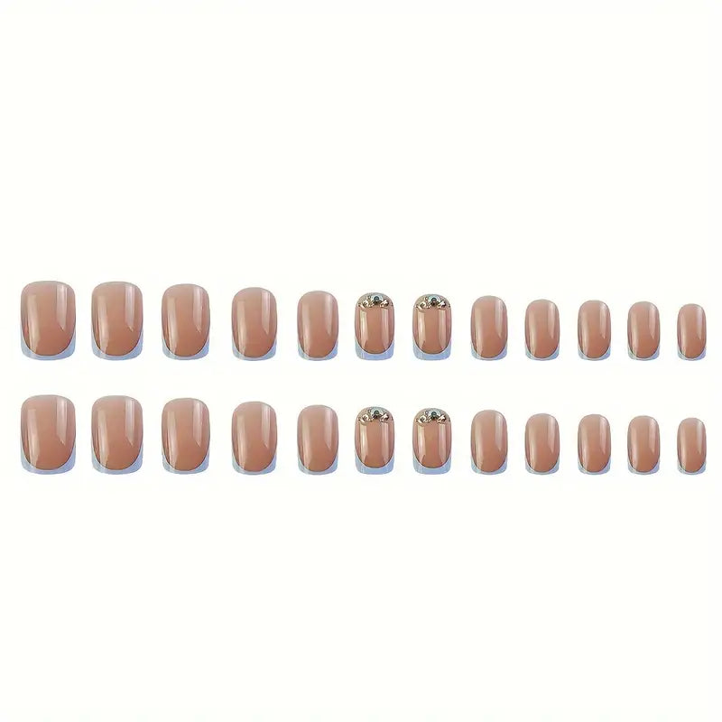 French with stones Nail Art Reusable Press On Fake Nails