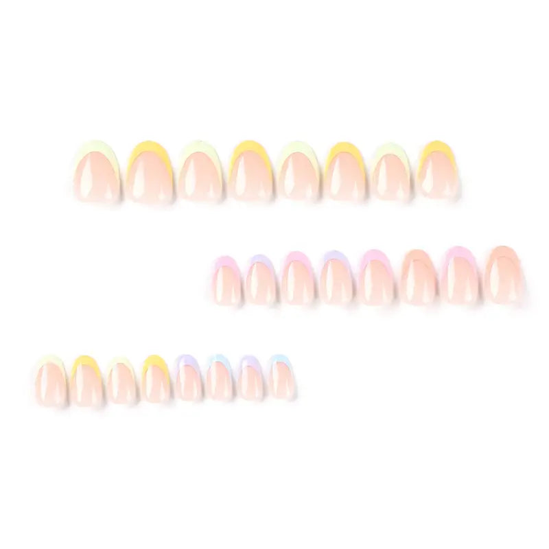Colorful French with Nude Base Nail Art Professional Press On Fake Nails