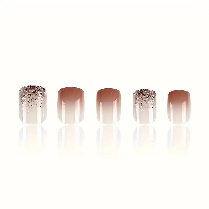 Ombre with Falling Glitters Nail Art Reusable Press On Fake Nails