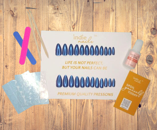 Spark with Royal Blue Professional Press On Fake Nails