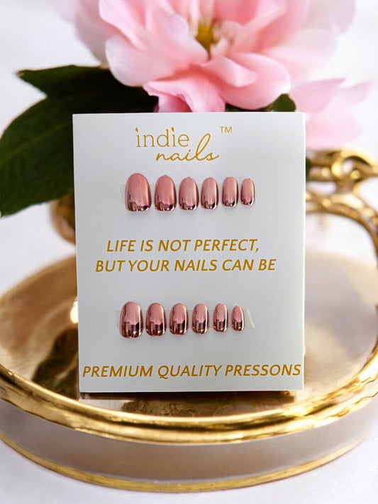 Rosegold Metallic soft gel press-on nails set with glue tabs and tools