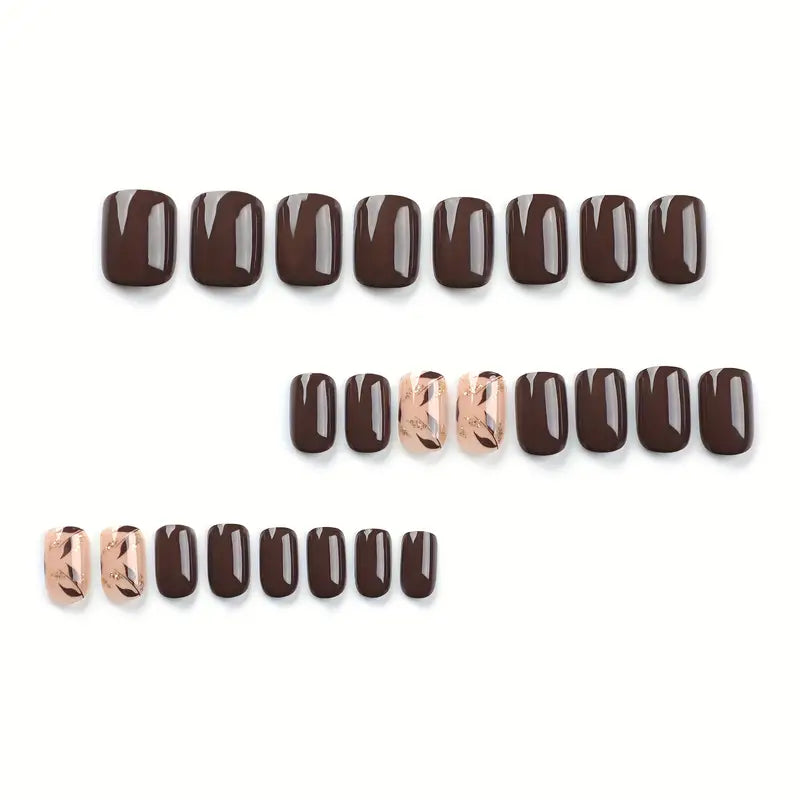 Nude with Fall Leaves and Glitters Nail Art Reusable Press On Fake Nails