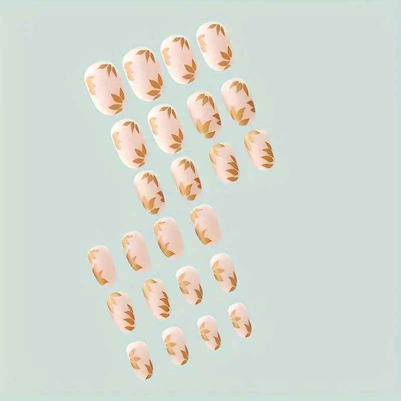 Nude with Metallic Flowers Nail Art Professional Press On Fake Nails