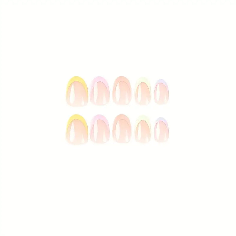 Colorful French with Nude Base Nail Art Professional Press On Fake Nails