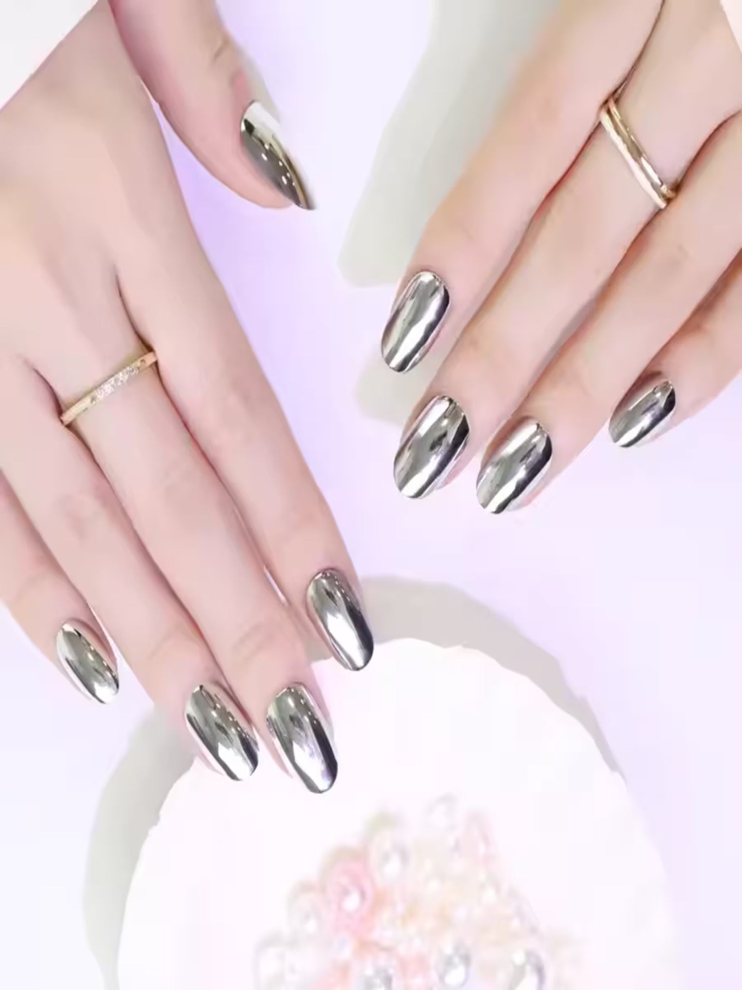 Indie Nails silver soft gel press-on nails with mini glue kit