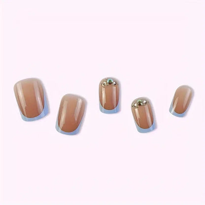 French with stones Nail Art Professional Press On Fake Nails (with Korean Glue for upto 21 days lasting)