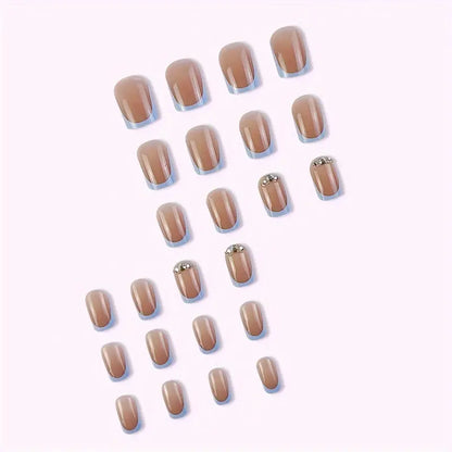 French with stones Nail Art Professional Press On Fake Nails (with Korean Glue for upto 21 days lasting)