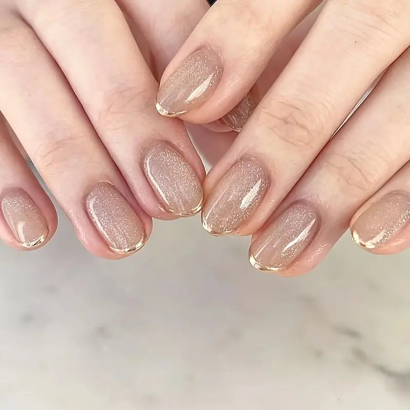 French Chrome Professional Press On Fake Nails (with Korean Glue for upto 21 days lasting)