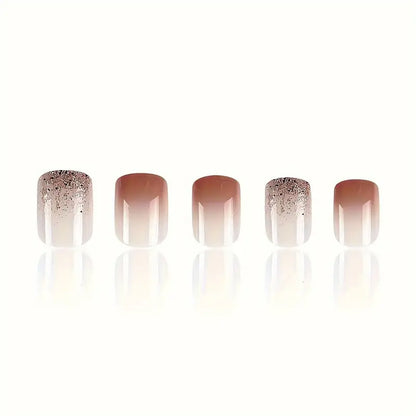 Ombre with Falling Glitters Nail Art Professional Press On Fake Nails (with Korean Glue for upto 21 days lasting)