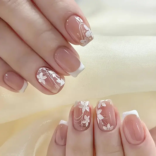 French with 3D Flower Nail Art Professional Press On Fake Nails (with Korean Glue for upto 21 days lasting)