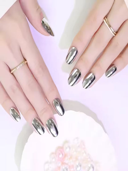 Indie Nails silver soft gel press-on nails with mini glue kit